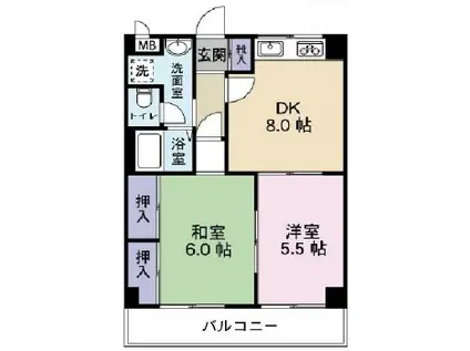 エイトヴィラ芦屋(2DK/3階)の間取り写真