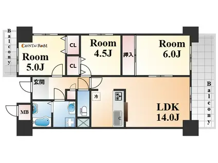 ライフ新神戸(3LDK/6階)の間取り写真