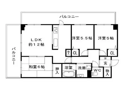 カサセルバ甲南山手(3LDK/11階)の間取り写真