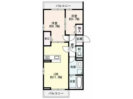 ウエスト GARDEN COURT 2(2LDK/3階)の間取り写真