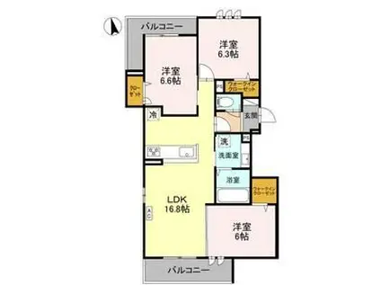 アンバーキューブC(3LDK/2階)の間取り写真
