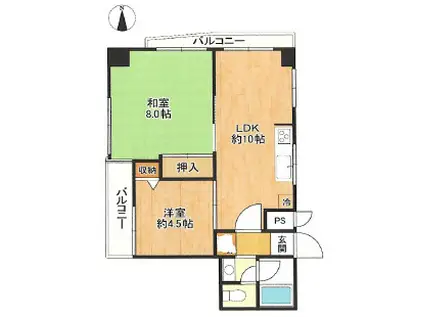 コスモ深江北町(2LDK/2階)の間取り写真