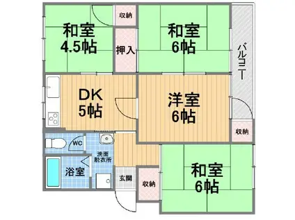 渦ヶ森コーポ(4DK/4階)の間取り写真