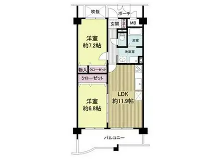 KDXレジデンス夙川ヒルズ(2LDK/4階)の間取り写真