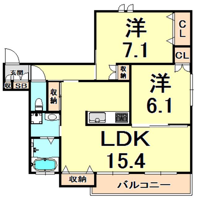 グランエイト甲子園戸崎(2LDK/3階)の間取り写真
