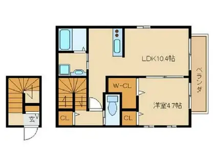 コスミオン王子公園(1LDK/2階)の間取り写真
