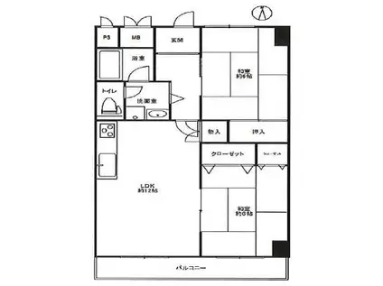 アルパ芦屋2号棟(2LDK/2階)の間取り写真