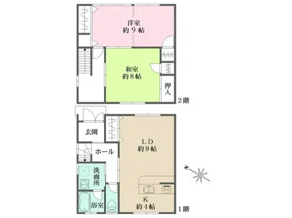 芦屋市三条南町テラスハウス西棟(2LDK)の間取り写真