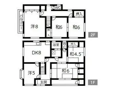 阪神電鉄本線 住吉駅(阪神) 徒歩6分 2階建 築43年(6DK)の間取り写真