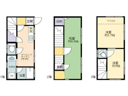 東海道本線 摂津本山駅 徒歩5分 3階建 築30年(3DK)の間取り写真