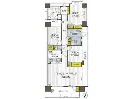 コスモシティ神戸本山(3LDK/12階)の間取り写真