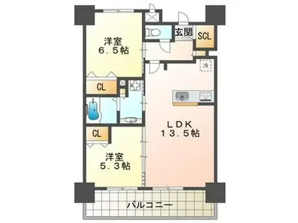 ワコーレ神戸みなと元町(2LDK/11階)の間取り写真