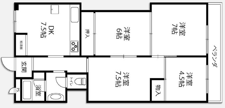 芦屋パレスハイツ南館(4LDK/3階)の間取り写真