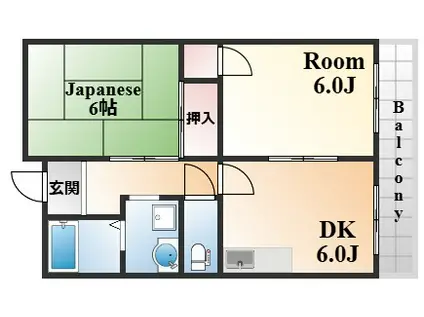 住吉川ガーデンハイツ(2DK/3階)の間取り写真