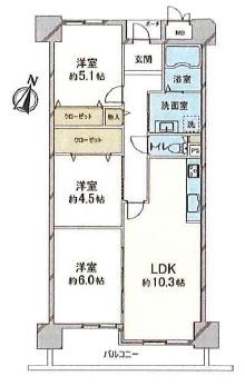 本山グランドハイツ(3LDK/6階)の間取り写真