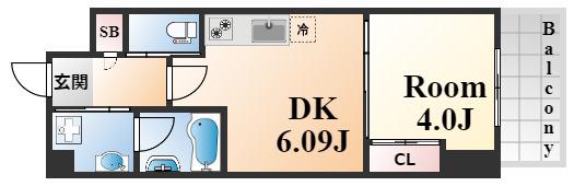 プレジオ日暮通(1DK/11階)の間取り写真