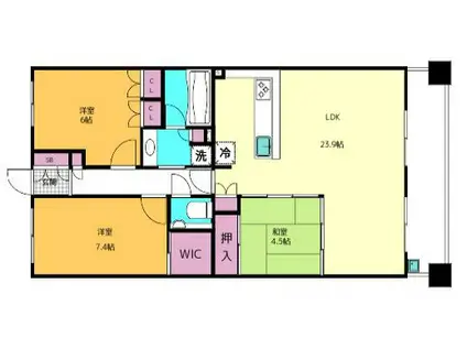 アーバンビュー芦屋山手D棟(3LDK/1階)の間取り写真
