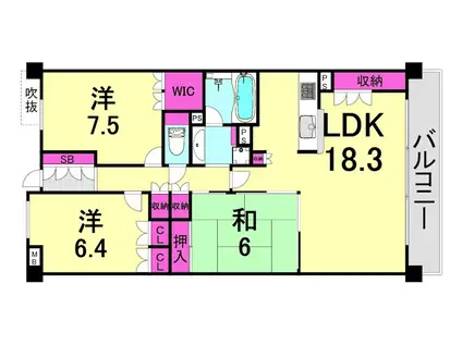 アーバンドルフ甲子園口(3LDK/2階)の間取り写真