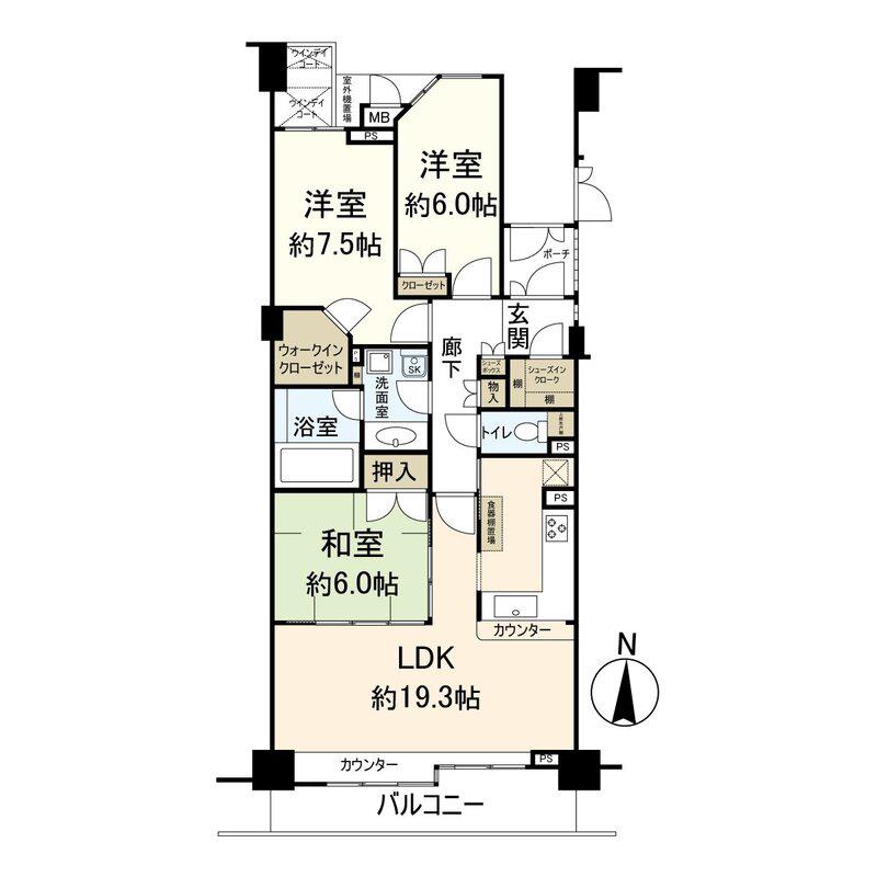シティハウス芦屋楠町(3LDK/4階)の間取り写真