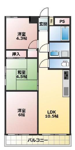 甲南本山ハイム(3LDK/2階)の間取り写真