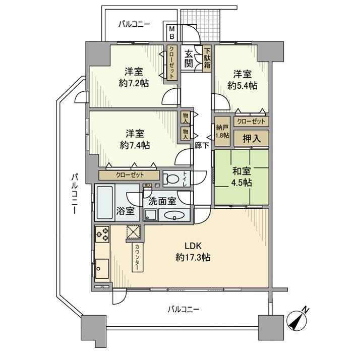 クレアフォート西宮・酒蔵通(4LDK/3階)の間取り写真