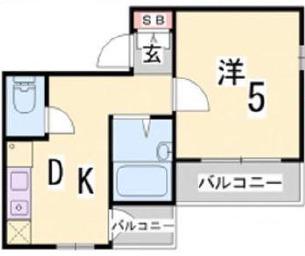 アメニティ東神戸(1DK/2階)の間取り写真