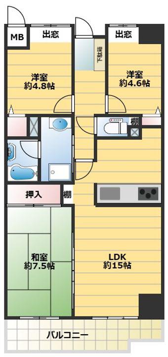 カサセルバ甲南山手(3LDK/10階)の間取り写真