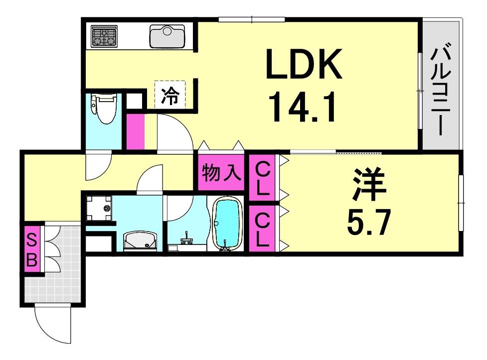 ソフィット西宮北口(1LDK/3階)の間取り写真