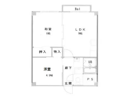 フラワー芦屋(2LDK/5階)の間取り写真