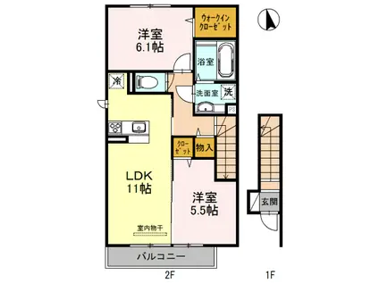 チェリーハウス2(2LDK/2階)の間取り写真