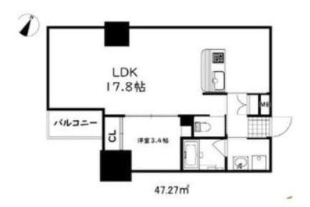 ZONNA神戸磯上通(1LDK/2階)の間取り写真