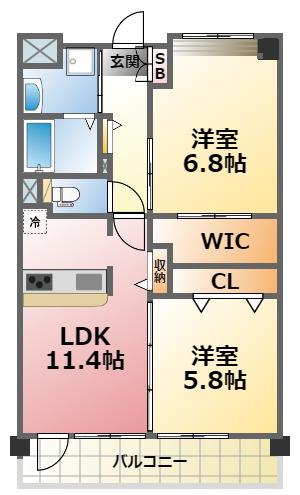 グランジェ東甲子園(2LDK/5階)の間取り写真