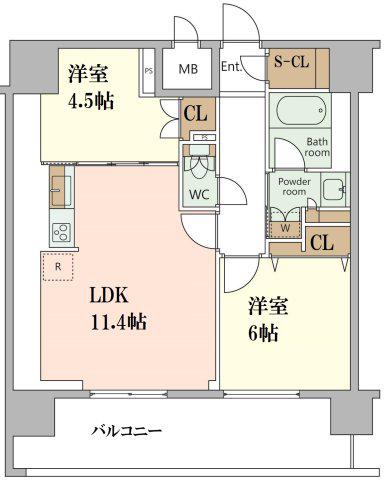 ジオエント西宮北口(2LDK/14階)の間取り写真