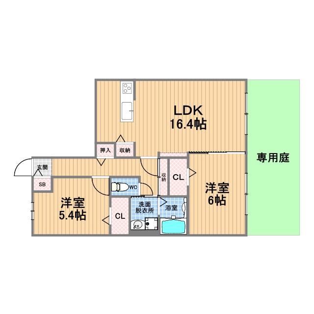 WELL HAPPY(2LDK/1階)の間取り写真