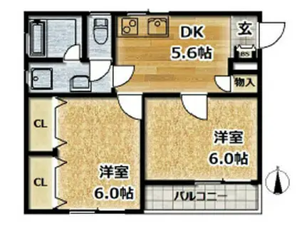 ときわ大石レクラン(2DK/1階)の間取り写真