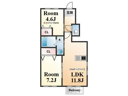 クロリス摩耶(2LDK/1階)の間取り写真