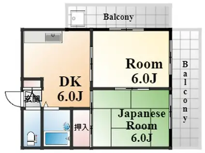 アポリア住吉(2DK/3階)の間取り写真