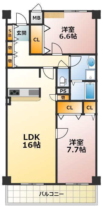 アプランドル(2LDK/4階)の間取り写真
