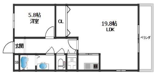 甲南シャトー三宮(1LDK/3階)の間取り写真