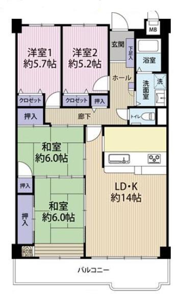 ラポルテ北館(3LDK/5階)の間取り写真