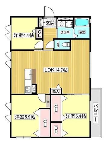 ぺリラ大森(3LDK/1階)の間取り写真