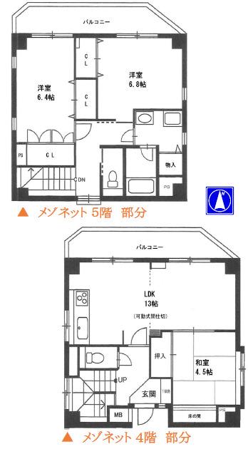 六甲グランフォーレ(3LDK/4階)の間取り写真