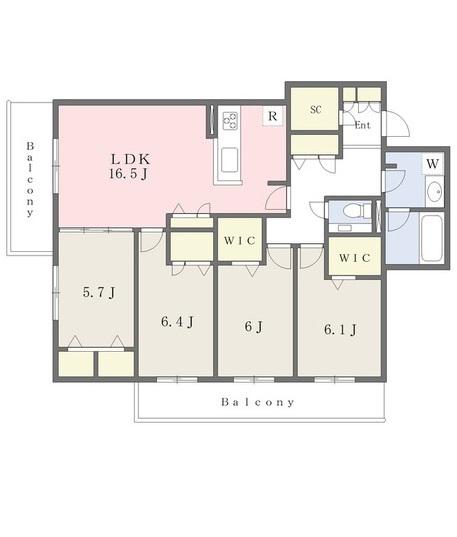 シャーメゾングレイス芦屋(4LDK/2階)の間取り写真