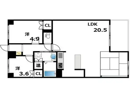 万葉ハイツ元町(2LDK/7階)の間取り写真