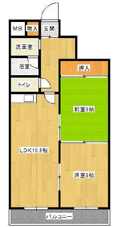 カルム六甲(2LDK/4階)の間取り写真