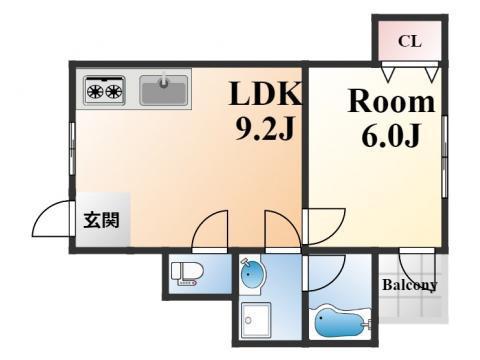 ヴィレッジリバー住吉(1LDK/3階)の間取り写真
