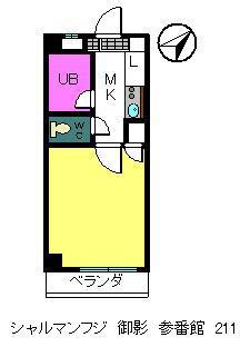 シャルマンフジ御影参番館(1K/2階)の間取り写真