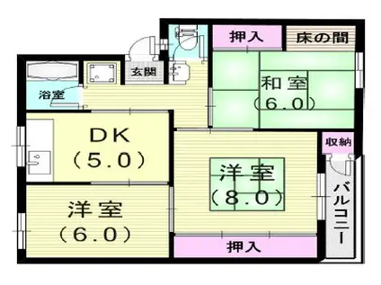渦ヶ森コーポ(3DK/5階)の間取り写真