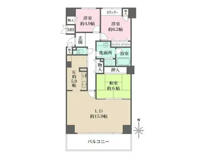 ラヴィータ西宮(3LDK/22階)の間取り写真