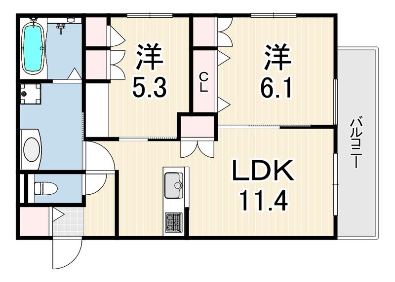 LA VITA摂津本山(2LDK/3階)の間取り写真